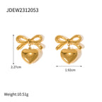 18K Gold Heart And Bow Dangle Earrings