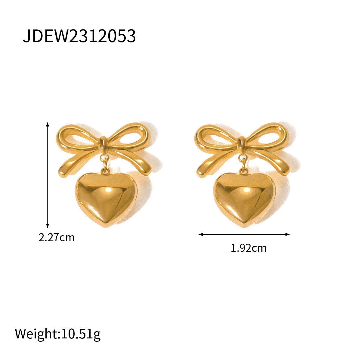 18K Gold Heart And Bow Dangle Earrings