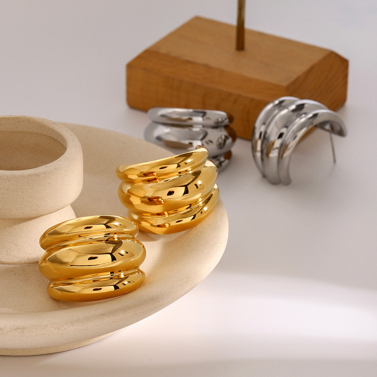 18K Gold Banana Statement Stud Earrings