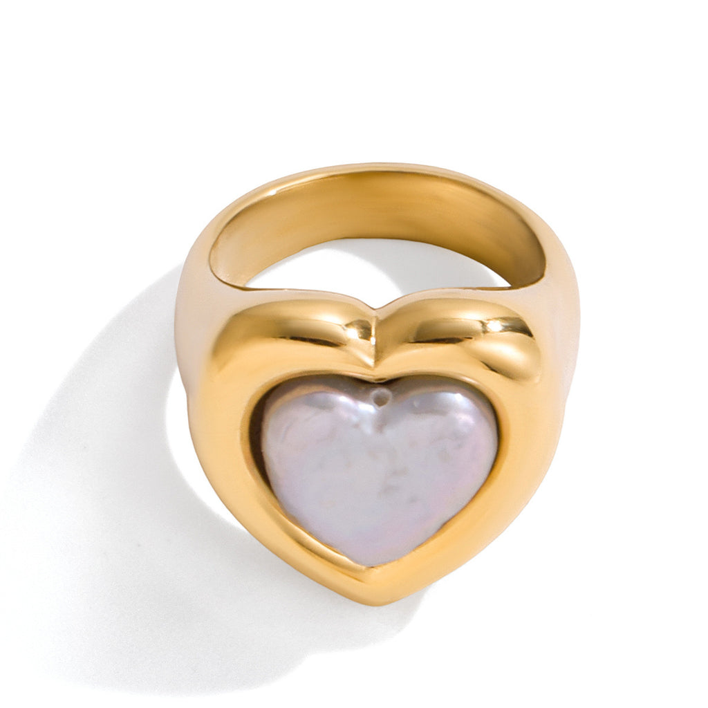 18K Gold Pearl Heart Statement Ring