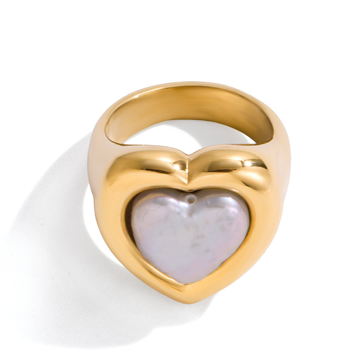 18K Gold Pearl Heart Statement Ring