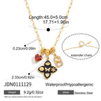 18K Gold Deep Romance Red Heart Pendant Butterfly Flower Charm Necklace
