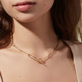 18K Gold Trendy Paperclip Toggle Chain Choker Necklace