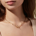 18K Gold Trendy Paperclip Toggle Chain Choker Necklace