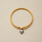 18K Gold and Silver Two Tone Heart Charm Bangle Bracelets