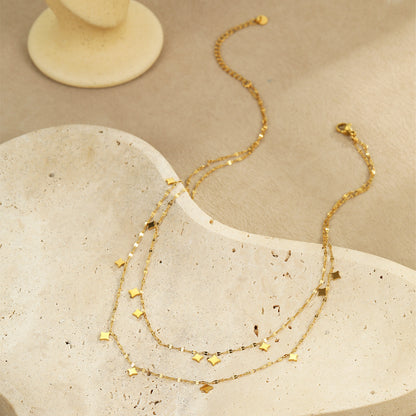 18K Gold Star Sprinkled Double Chain Dainty Layered Necklace Set