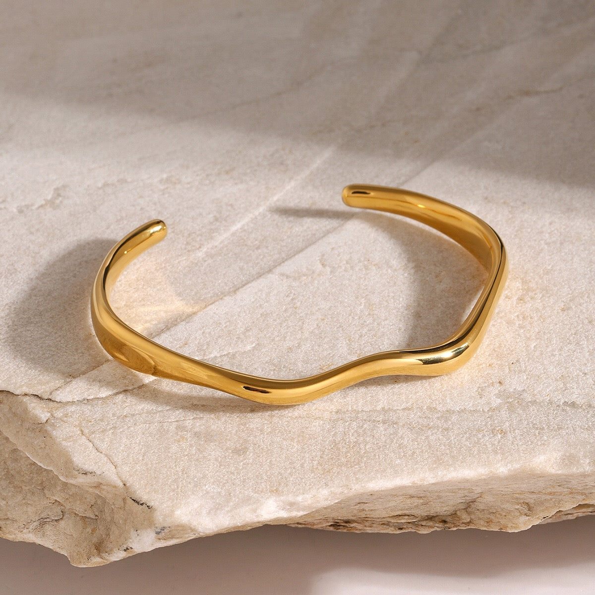 18K Gold Surf Statement Wave Cuff Bangle Bracelet