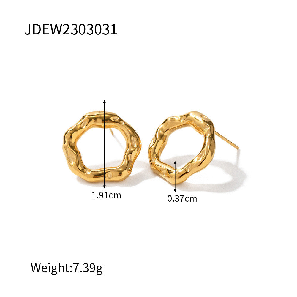 18K Gold Bubble Circle Stud Earrings