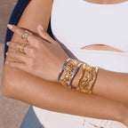 18K Gold and Silver Two Tone Wild Bloom Flower Statement Cuff Ring