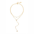 18K Gold Cascade Light Y Shape Lariat Double Chain Dainty Necklace