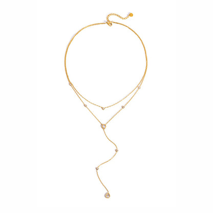 18K Gold Cascade Light Y Shape Lariat Double Chain Dainty Necklace
