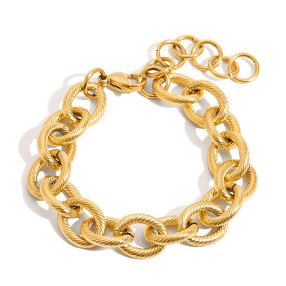 18K Gold Alpha Textured Statement Cable Chain Bracelet