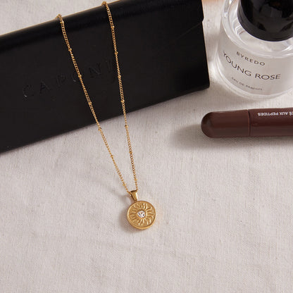 18K Gold Cosmic Desire Sun and Moon Double Side Coin Pendant Necklace