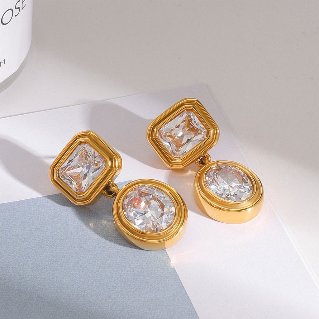 18K Gold Glam Icon Statement CZ Dangle Drop Earrings