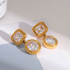 18K Gold Glam Icon Statement CZ Dangle Drop Earrings