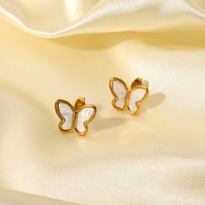 18K Butterfly Mother of Pearl Stud Earrings