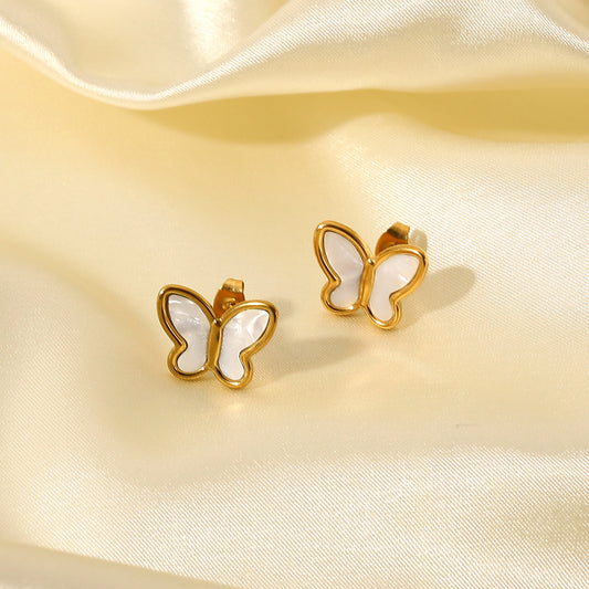 18K Butterfly Mother of Pearl Stud Earrings