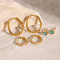 18K Gold Refined Aquamarine Huggie Hoop Earrings Cartilage Ear Studs Set