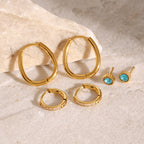 18K Gold Refined Aquamarine Huggie Hoop Earrings Cartilage Ear Studs Set