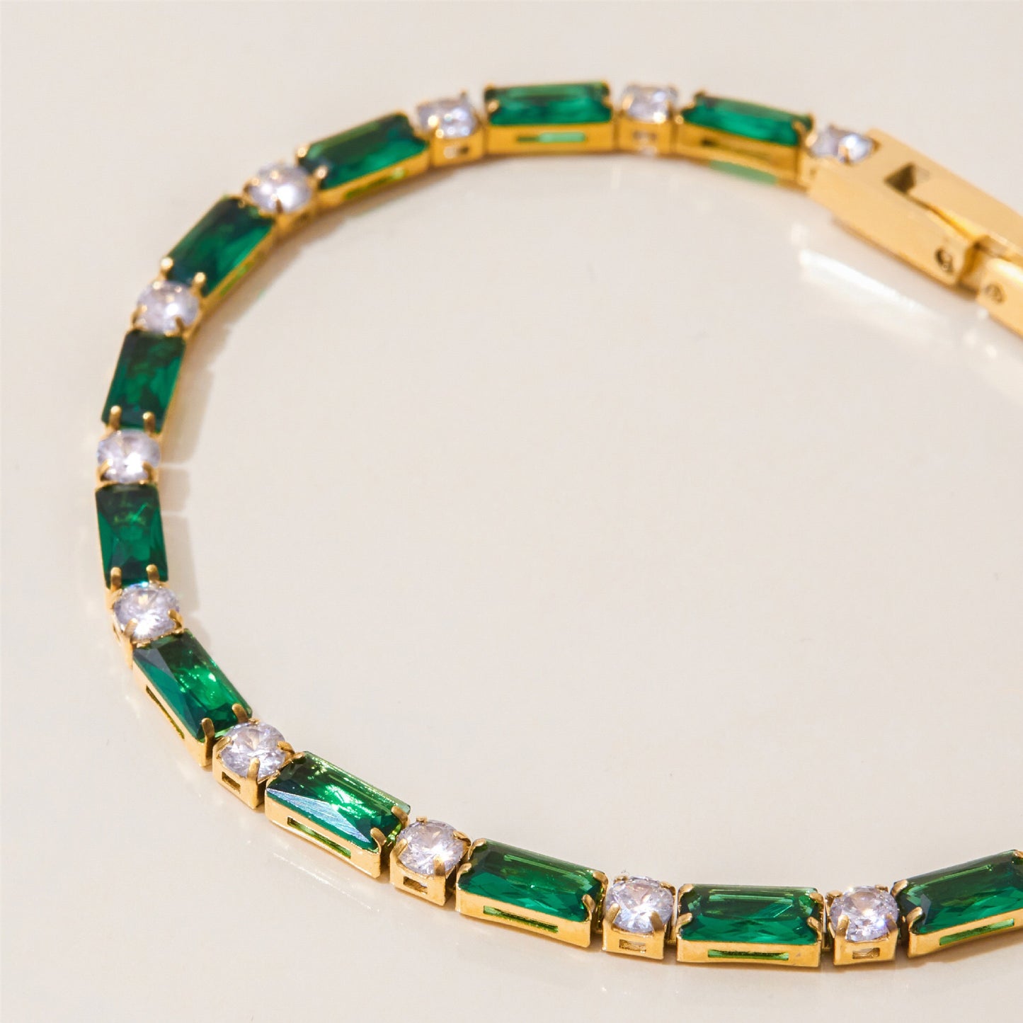 18K Gold Green Royale Emerald Tennis Chain Bracelet Stack