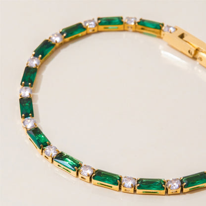 18K Gold Green Royale Emerald Tennis Chain Bracelet Stack