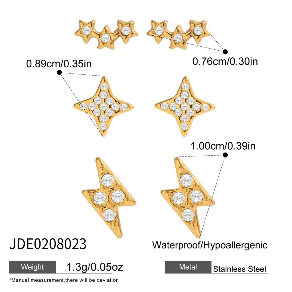 18K Gold Dainty Starry Studs Cartilage Earrings Set