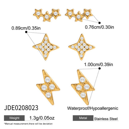 18K Gold Dainty Starry Studs Cartilage Earrings Set