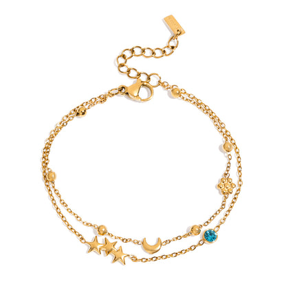 18K Gold Blue Winter Wonderland Moon and Stars Tennis Bracelet Stack