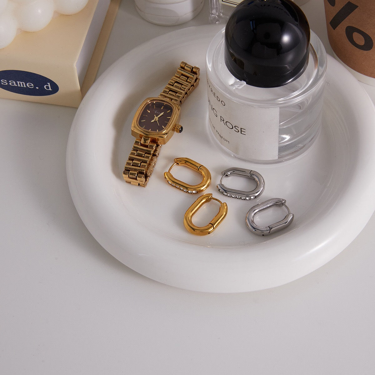 18K Gold and Silver Midnight Tease CZ Small Hoop Huggie Earrings