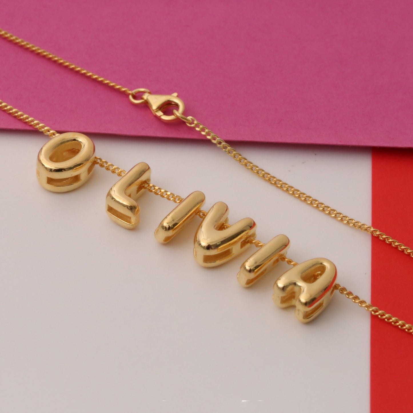 18K Gold and Silver Icon Bubble Letter Initial Custom Name Necklace