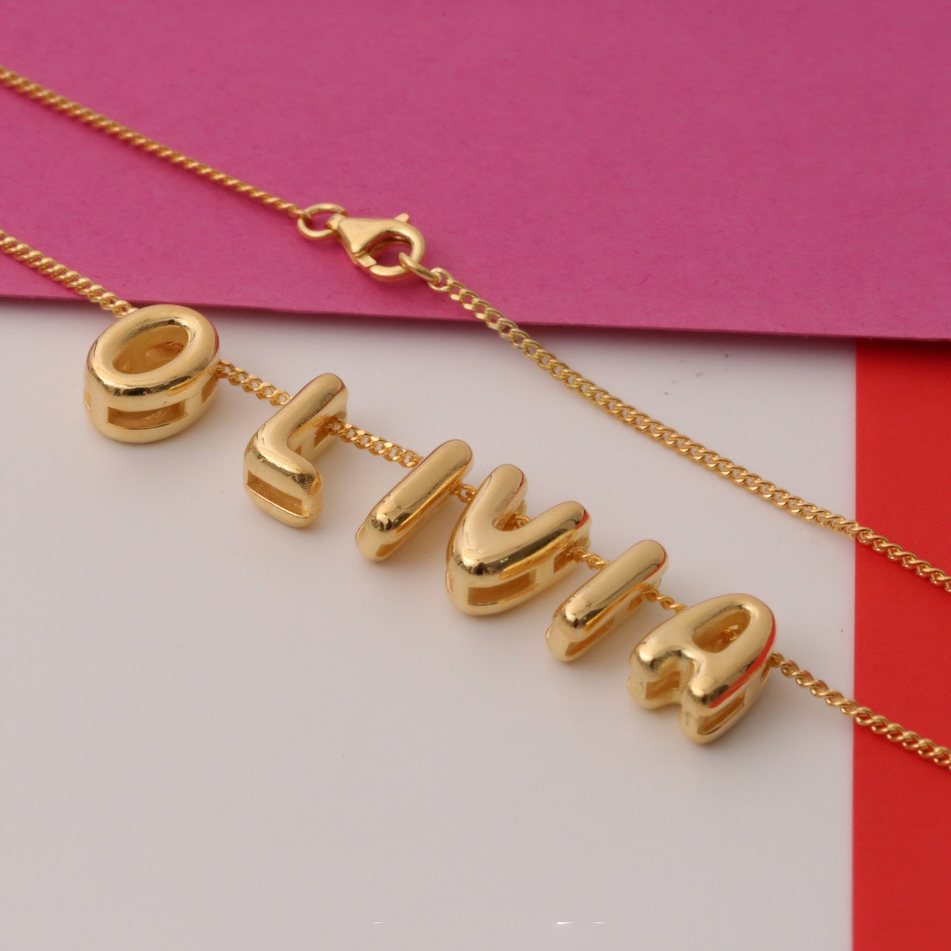 18K Gold and Silver Icon Bubble Letter Initial Custom Name Necklace