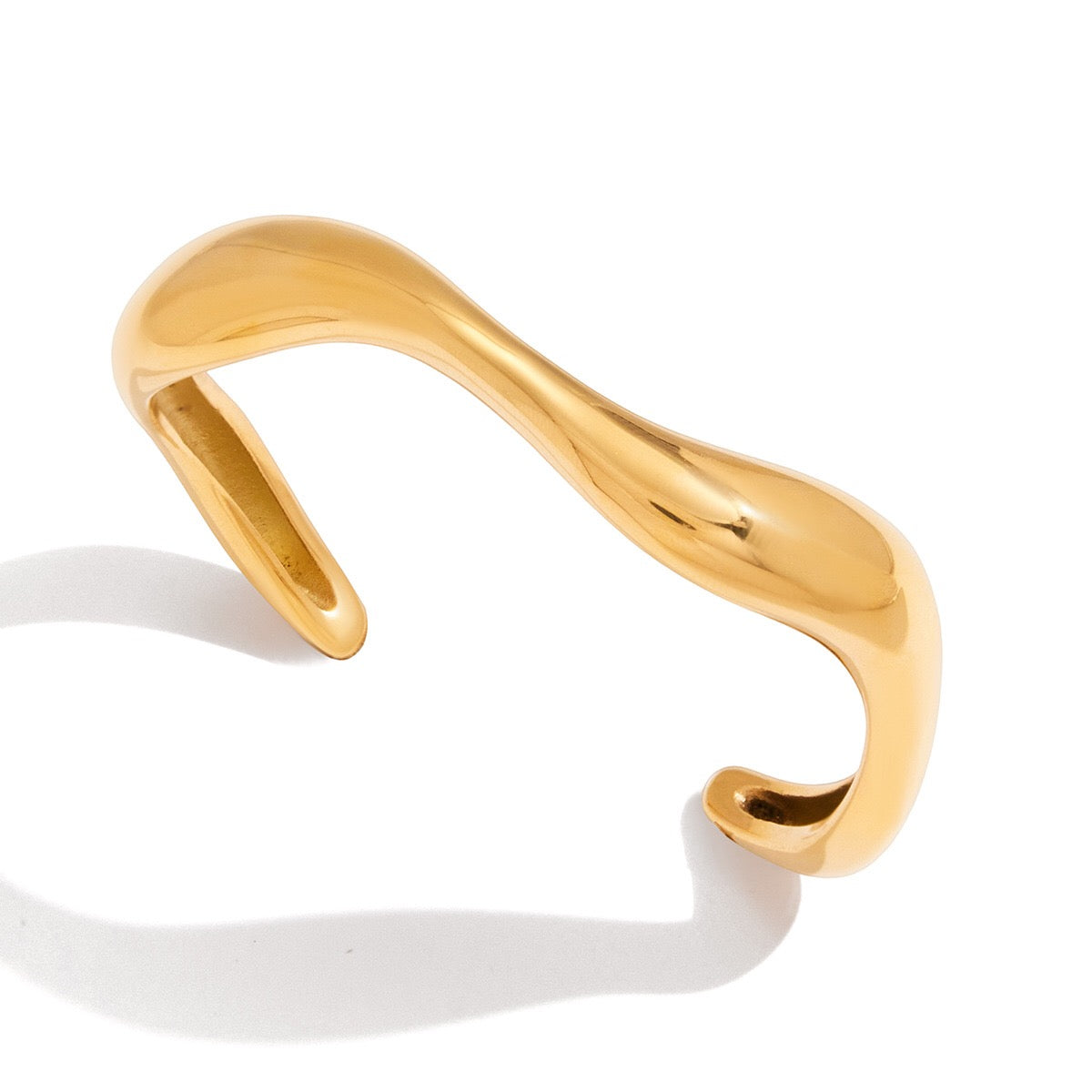 18K Gold Ebb and Glow Wave Form Statement Cuff Bangle Bracelet