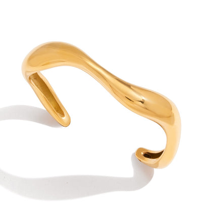 18K Gold Ebb and Glow Wave Form Statement Cuff Bangle Bracelet