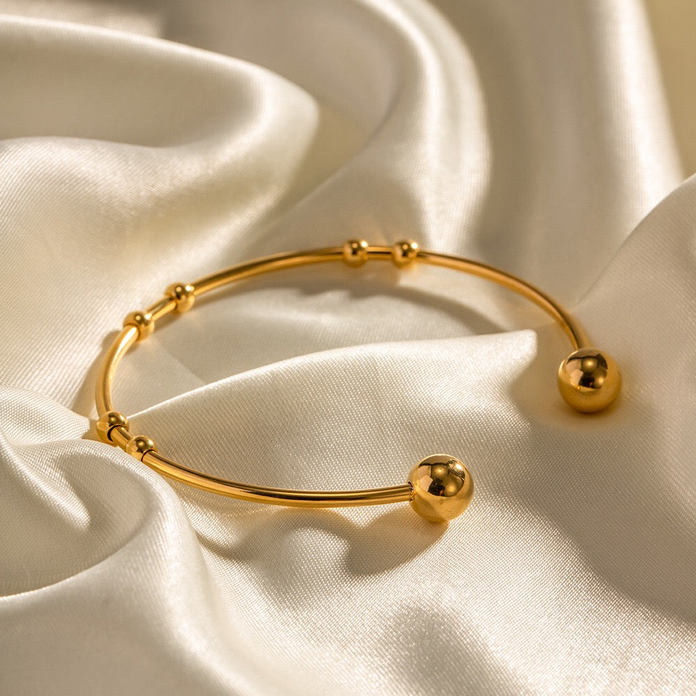 18K Gold Floating Beades Stacking Cuff Bangle Bracelet