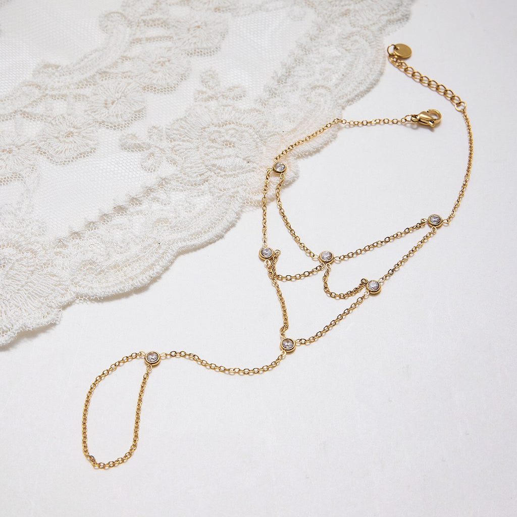 18K Gold Starry Dream Catcher Dainty Hand Chain Bracelet