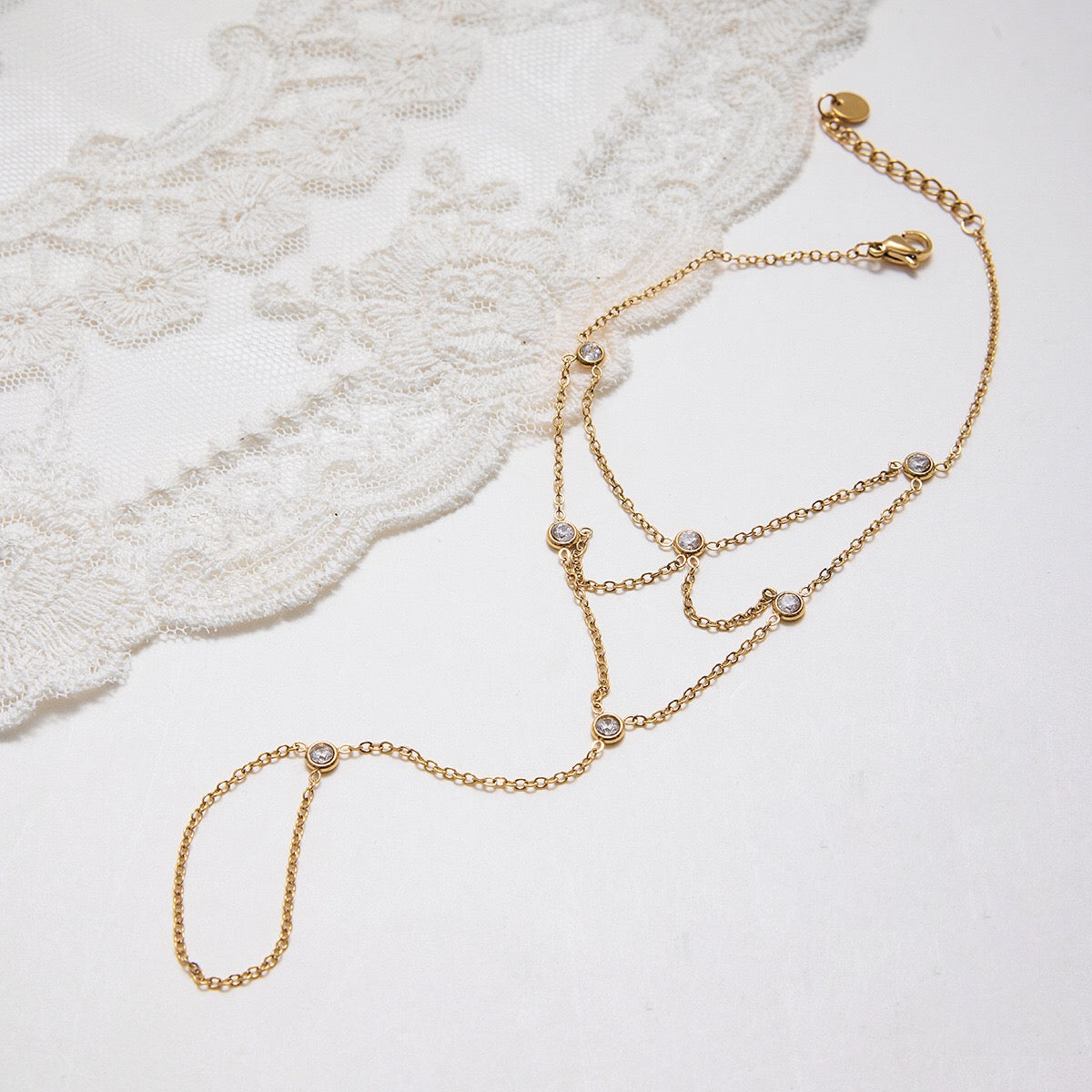 18K Gold Starry Dream Catcher Dainty Hand Chain Bracelet