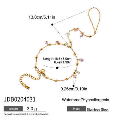 18K Gold Waterproof Pastel Color Beads Dainty Hand Chain Bracelet