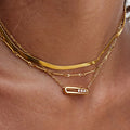 18K Gold Sliding Jewel Pendant Herringbone Snake Chain Layered Necklace Set