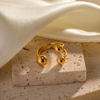 18K Gold Three Beads Cuff Ring