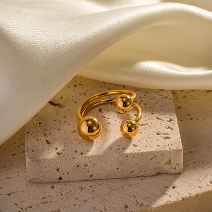 18K Gold Three Beads Cuff Ring