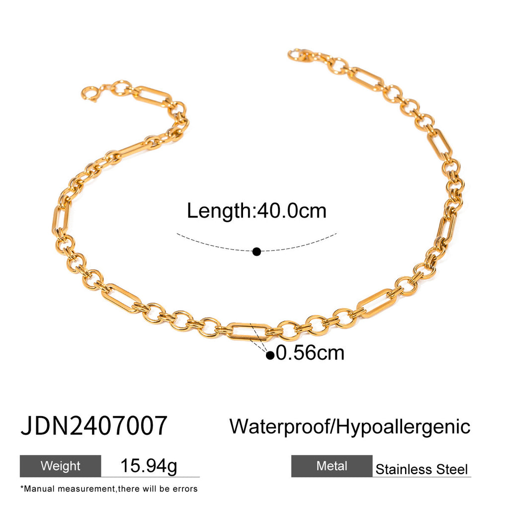 18K Gold Modern Figaro Chain Choker Necklace