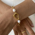 18K Gold Paperclip Chain Pearl Beads Pendant Necklace