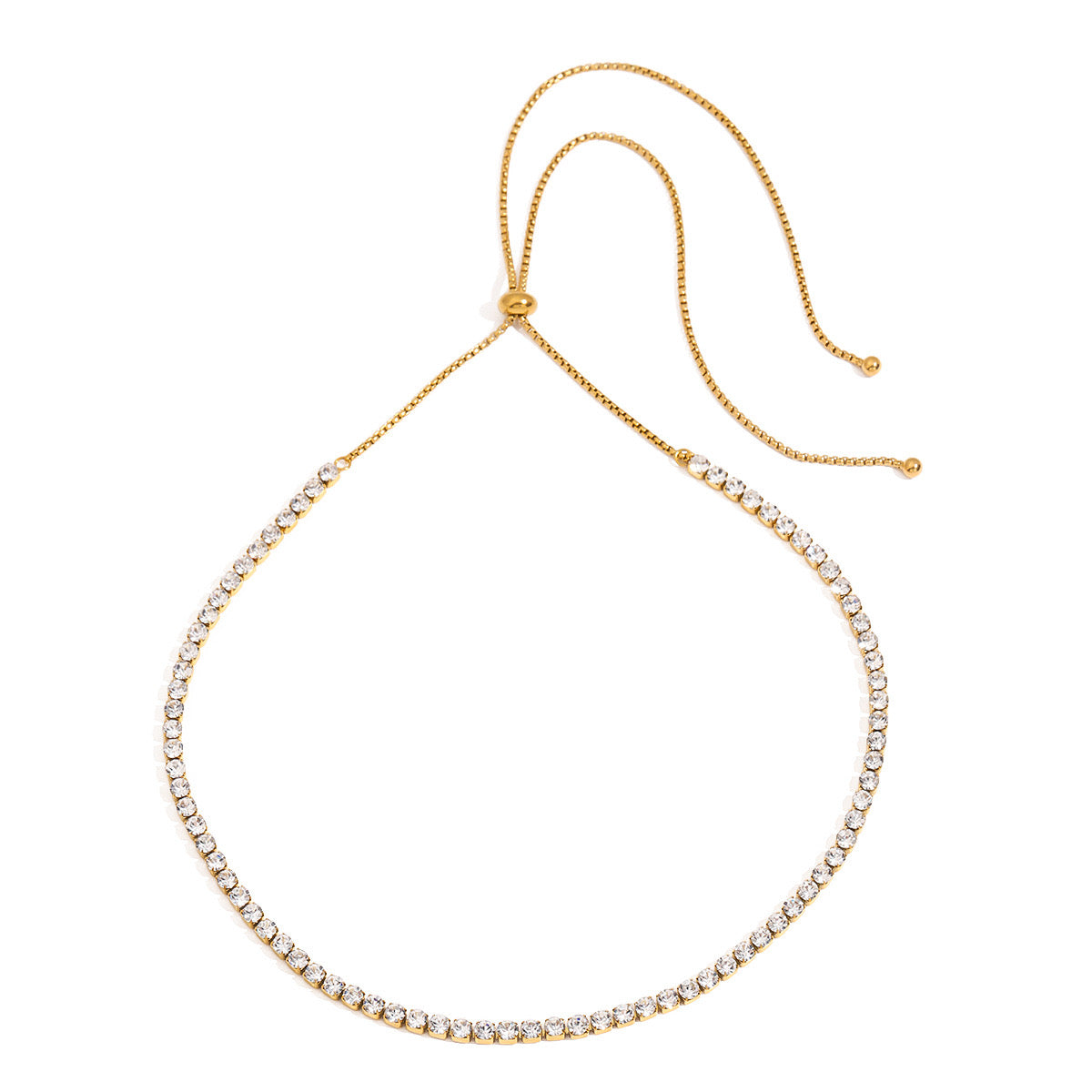 18K Gold Extra Bling CZ Tennis Chain Adjustable Choker Necklace