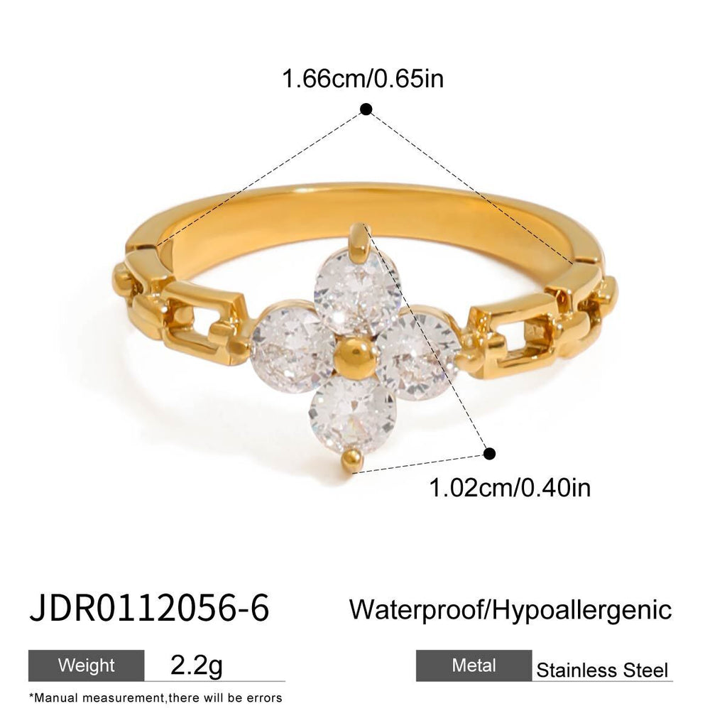18K Gold Watch Band Flower Heart Statement CZ Stacking Ring