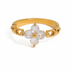 18K Gold Watch Band Flower Heart Statement CZ Stacking Ring