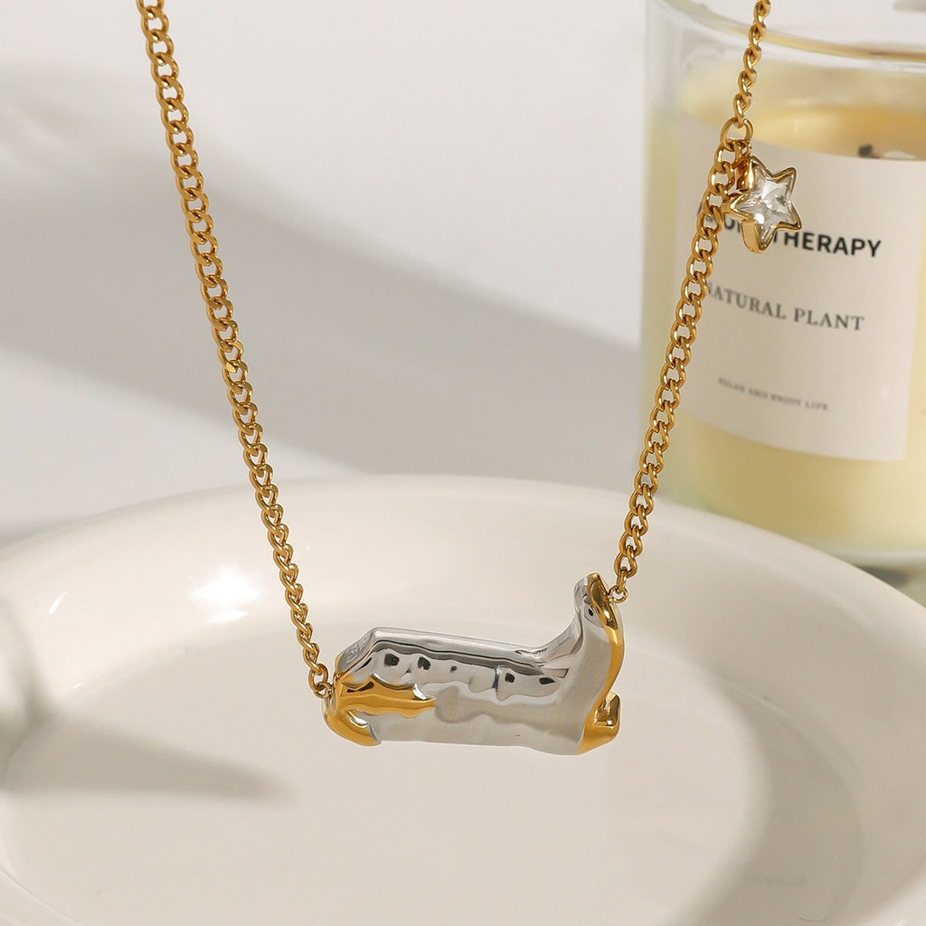 18K Gold and Silver Two Tone Rodeo Star Cowboy Boot Western Pendant Necklace