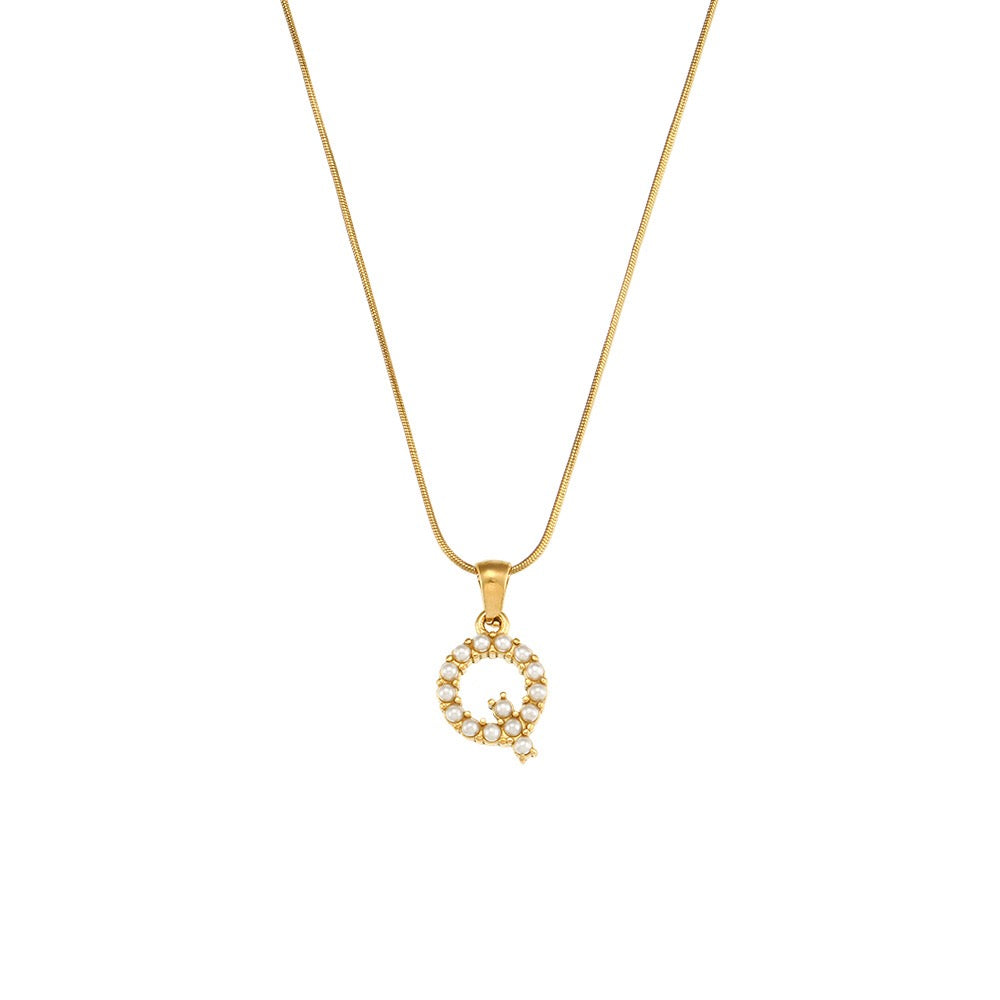 18K Gold Pearl Initial Pendant Necklace