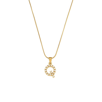 18K Gold Pearl Initial Pendant Necklace
