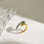 18K Gold Two Tone Minimalist Chic Silver Cuff Ring