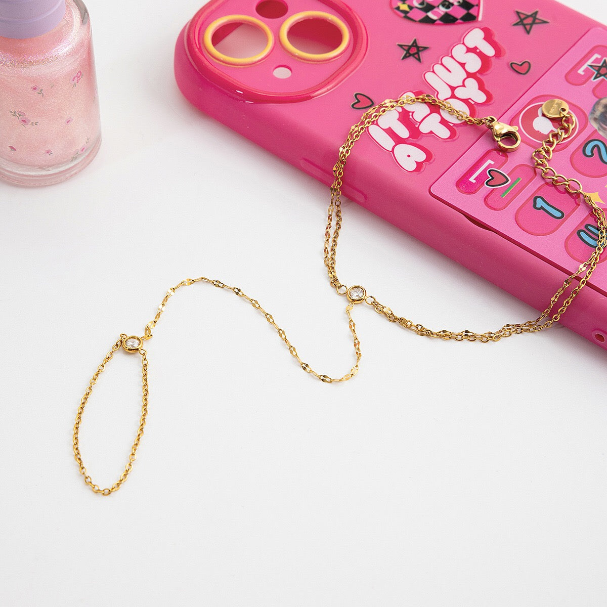 18K Gold Simple Bling Dainty Hand Chain Bracelet